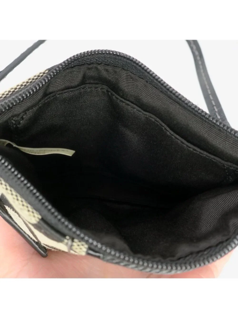 Coach Wristlet Wallet Black Tan Signature Stripe Logo C Canvas Corner Zip